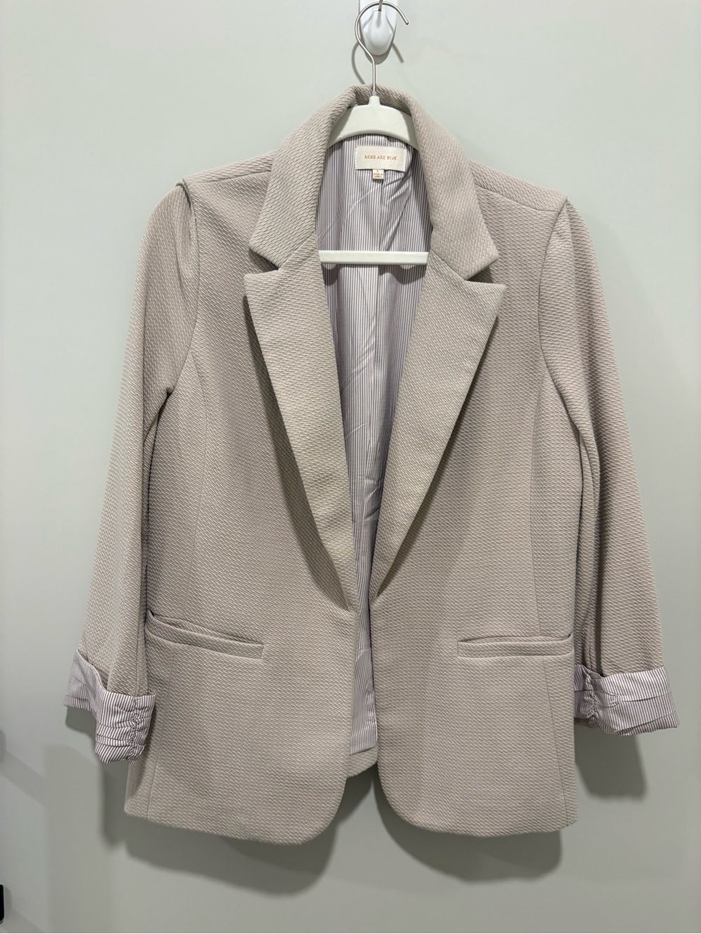 Skies Are Blue Light Taupe Textured Women's Blazer